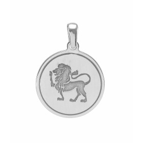 Pendentif signe astrologique du zodiaque - Signe du Lion. Médaille en argent rhodié représentant le signe astrologique du ...