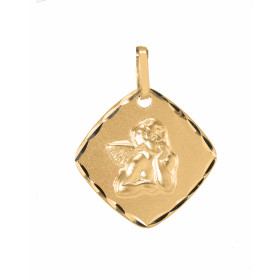 Médaille Carrée Ange en Or Jaune 750