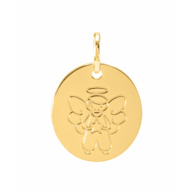 Médaille Moderne Ovale Ange Or Jaune 375. Finition brillante sur les deux faces. Dimensions de la médaille (bélière inclus...