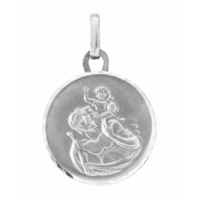 Médaille Saint Christophe Or Blanc 750/1000. Plaque ronde 15mm diamètre Personnages relief sur face avant. Effet satiné su...