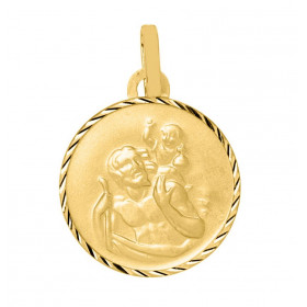 Médaille Or Jaune 750 Saint-Christophe ronde diamantée (15mm). Diamètre de la médaille : 15mm