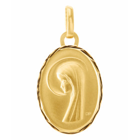 Médaille Vierge Or jaune 750/1000 Plaque ovale 17x12mm.Effet satiné sur les deux faces. Le contour plaque est diamanté (ef...