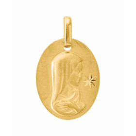  Médaille Vierge Or Jaune 750/1000. Plaque ovale 16 x 12mm Vierge relief sur face avant effet mat sur les deux faces 