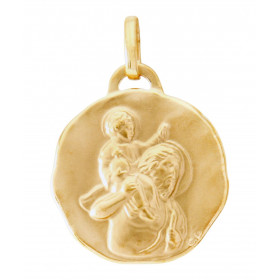 Médaille Ronde Saint Christophe en Or Jaune 375 (17mm). Finition satinée sur les deux faces. Saint Christophe portant l&#3...