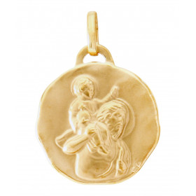  Médaille Ronde Saint Christophe Or Jaune 375 (17mm) Finition satinée sur les deux faces Saint Christophe portant l enfant...