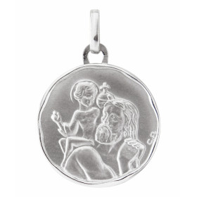  Médaille Saint Christophe Or Blanc 750/1000. Plaque ronde 17mm diamètre Personnages relief sur face avant. Effet satiné s...