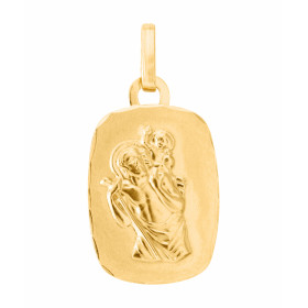 Médaille Saint Christophe en Or jaune 750/1000.. Plaque rectangulaire de 16x12mm. Effet satiné sur les deux faces.. Saint ...