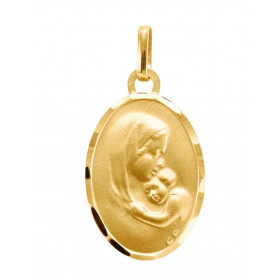 Médaille Vierge à l'enfant Ovale Or Jaune 375. Finition satinée sur les deux faces. Dimensions de la médaille (bélière inc...