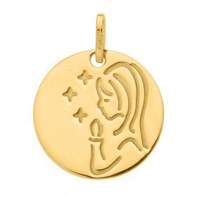 Médaille Vierge aux étoiles en Or jaune 750  (16mm). Jolie médaille moderne ronde en or jaune 750/1000 (18 carats) avec la...