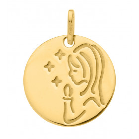  Médaille Vierge aux étoiles Or jaune 750  (16mm) Jolie médaille moderne ronde or jaune 750/1000 (18 carats) vierge stylis...