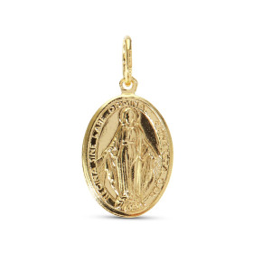 Médaille de la Vierge Miraculeuse en argent doré. Dimension (bélière incluse) : 15x28mm. Epaisseur : 2mm