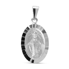 Médaille de la Vierge Miraculeuse en argent rhodié. Dimension (bélière incluse) : 16x33mm. Epaisseur : 1,7mm