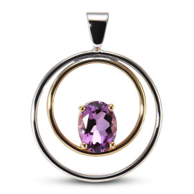  Pendentif 2 ors 750 serti d une améthyste ovale 8x6mm Pendentif composé d un anneau or blanc d un anneau or jaune Dimensi...