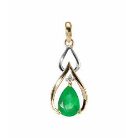 Pendentif 2 Ors 750 serti d une emeraude taille poire 7x5mm d un diamant Dimensions du pendentif : 21 x 8 mm