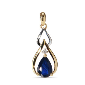 Pendentif 2 Ors 750 serti d un saphir taille poire 7x5mm d un diamant Dimensions du pendentif : 21 x 8 mm