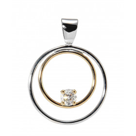 Pendentif 2 Ors Diamant. Diamant rond de 0.19 carat serti à griffes. Dimensions du pendentif (bélière incluse) : 25 x 19 mm