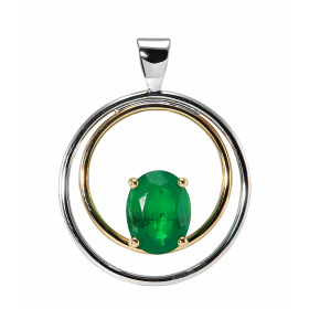  Pendentif 2 Ors serti d une Emeraude ovale 9x7mm (1.45 carat) Dimensions du pendentif (bélière incluse) : 27 x 21 mm 