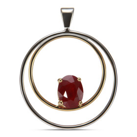 Pendentif 2 Ors Rubis Ovale 9x7mm