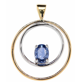  Pendentif 2 ors 750 serti d un saphir Ceylan ovale 7x5mm Pendentif composé d un anneau or blanc d un anneau or jaune Dime...