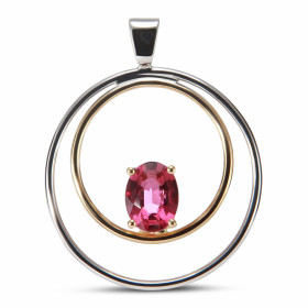  Pendentif 2 Ors serti d une Tourmaline rose AAA ovale 8x6mm (1,2 carat) Dimensions du pendentif (bélière incluse) : 29x21mm 