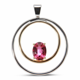 Pendentif 2 Ors serti d&#39;une Tourmaline rose ovale de 8x6mm (1,15 carat). Dimensions du pendentif (bélière incluse) : 2...
