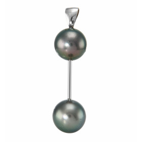 Pendentif Or Blanc Perles Tahiti Perles rondes 11mm diamètre (Qualité B) Longueur : 4,5 cm 