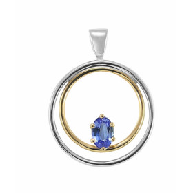 Pendentif 2 Ors serti d&#39;une Tanzanite ovale de 6x4mm (0,45 carat). Dimensions du pendentif (bélière incluse) : 26 x 20mm