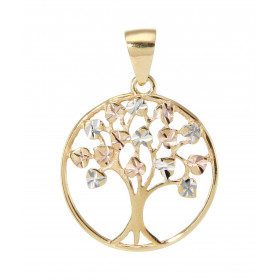  Pendentif 3 ors un arbre vie dans un cercle 19mm diamètre Effet ciselé sur les feuilles Dimensions : 19x26mm 