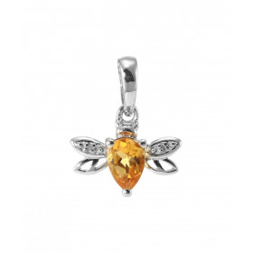 Pendentif Abeille Or Blanc 375 Citrine et Diamant