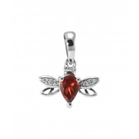 Pendentif Abeille Or Blanc 375 Grenat et Diamant