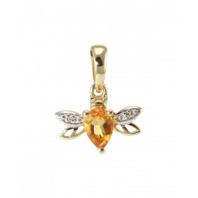 Pendentif Abeille Or Jaune 375 Citrine et Diamant. Motif en forme d'abeille serti d'une Citrine et de 2 diamants pour un p...