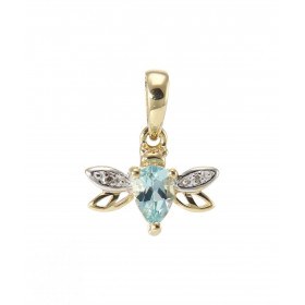 Pendentif Abeille Or Jaune 375 Topaze bleue traitée Diamant Motif forme d abeille serti d une Topaze bleue traitée 2 diama...