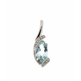 Pendentif Aigue Marine Diamant Or Blanc 375 Aigue Marine taille marquise 8x4mm 3 petits diamants relèvent l éclat des aigu...