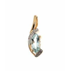 Pendentif Aigue Marine Diamant Or Jaune 375 Aigue Marine taille marquise 8x4mm 3 petits diamants relèvent l éclat des aigu...