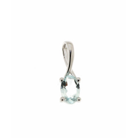 Pendentif Aigue Marine Or Blanc 375 Jolie monture bélière croisée La pierre forme ovale mesure 6x4mm Elle est maintenue su...