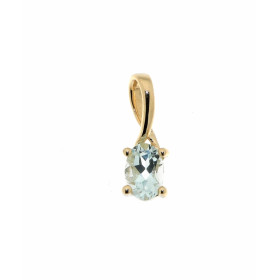Pendentif Aigue Marine Or Jaune 375 Jolie monture bélière croisée La pierre forme ovale mesure 6x4mm Elle est maintenue su...