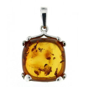 Pendentif Ambre Coussin 16x16mm en Argent 925. Pendentif en Argent 925 et Ambre de couleur cognac. Ambre coussin de 16x16m...