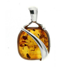 Pendentif Ambre coussin 16x16mm sur Argent 925 Pendentif Argent 925 ambre couleur cognac Ambre forme coussin 16x16mm Dimen...