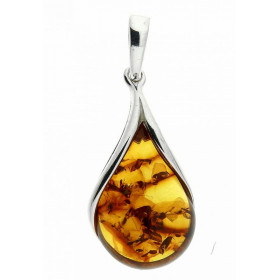 Pendentif Ambre goutte 17x12mm sur Argent 925. Pendentif en Argent 925 et ambre de couleur cognac. Ambre forme goutte de 1...