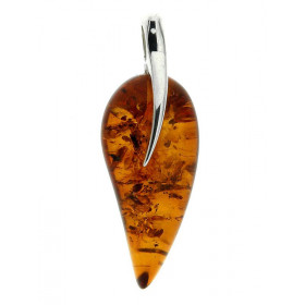 Pendentif Ambre Goutte 24x11mm en Argent 925. Pendentif en Argent 925 et Ambre de couleur cognac. Ambre goutte de 24x11mm....