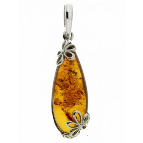 Pendentif Ambre Goutte 26x10mm Argent 925 Pendentif Argent 925 Ambre couleur cognac Ambre goutte 26x10mm Monture motifs fo...