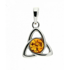 Pendentif Ambre Motif Celtique Triquetra en Argent 925. Pendentif en Argent 925 et Ambre de couleur cognac. Motif celtique...