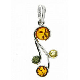 Pendentif Ambre Multicolore et Argent 925. Pendentif en Argent 925 et Ambre multicolore (couleurs : miel, vert et cognac)....