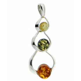 Pendentif Ambre Multicolore et Argent 925. Pendentif en Argent 925 et Ambre multicolore (couleurs : miel, vert et cognac)....