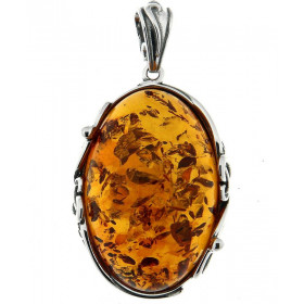 Pendentif Ambre ovale 30x20mm sur Argent 925 Pendentif Argent 925 ambre couleur cognac Ambre ovale 30x20mm Monture ouvragé...