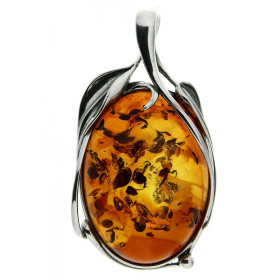 Pendentif Ambre ovale 30x20mm sur Argent 925 Pendentif Argent 925 ambre couleur cognac Ambre ovale 30x20mm Monture ouvragé...