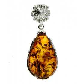 Pendentif Ambre poire 20x14mm sur Argent 925