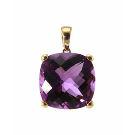 Pendentif Or Jaune serti d une Améthyste taille coussin 12x12mm Dimensions du pendentif (bélière incluse) : 18x12mm Poids ...
