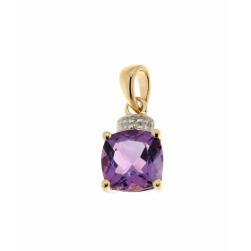 Pendentif Améthyste Diamant Or Jaune 375 Améthyste taille coussin 7x7mm Un petit diamant est serti au dessus pierre pour r...