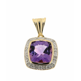 Pendentif Améthyste Diamant Or 375 La pierre centrale est taillée coussin mesure 8x8mm Elle est maintenue sur cette montur...